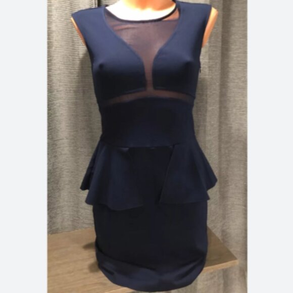 Brand New Victoria’s Secret Moda Intl’ Navy Blue Ponte Knit & Mesh Peplum Dress - Picture 6 of 13